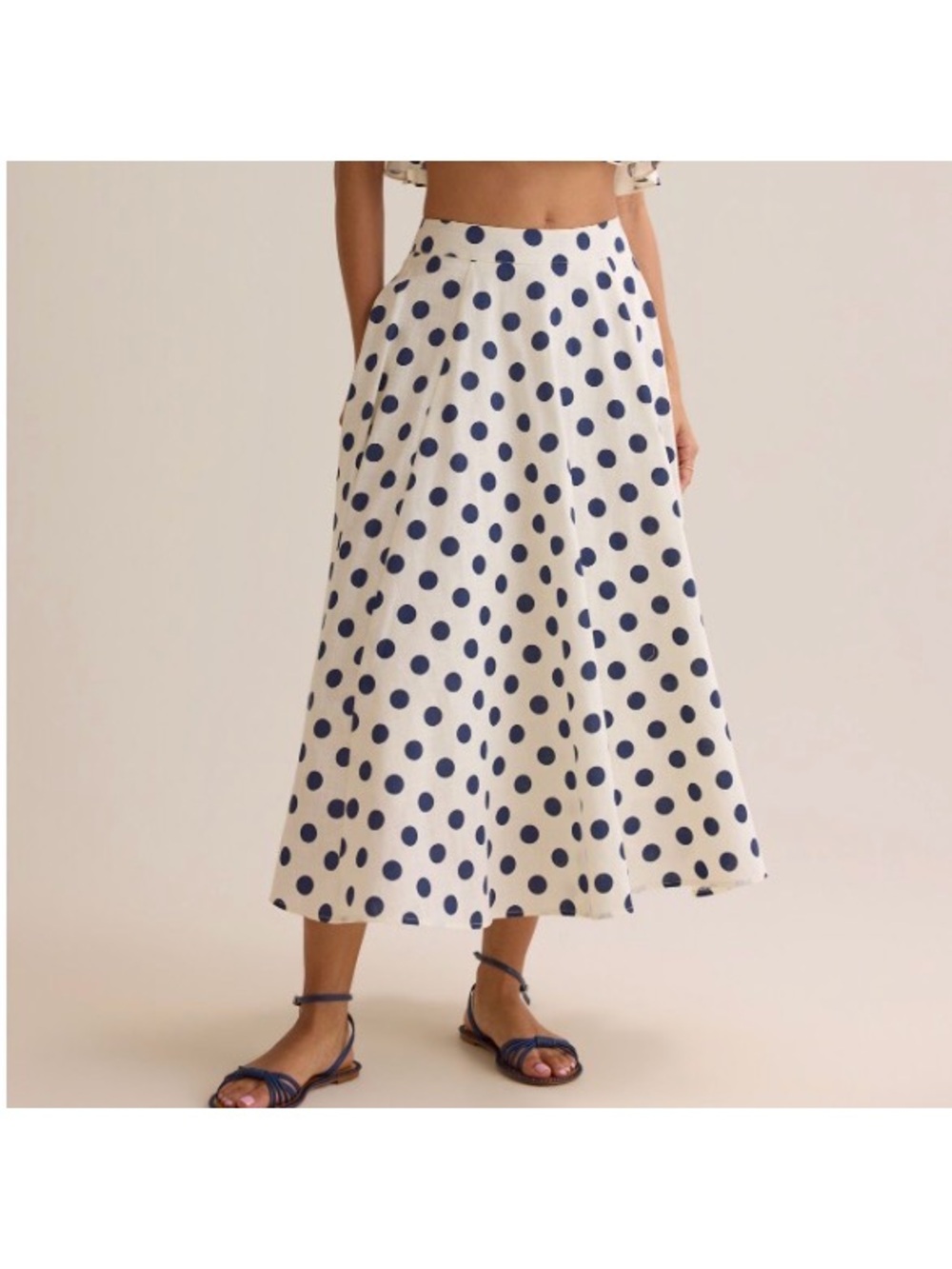 Altar’d state Women’s White Polka Dot Midi Skirt in Navy